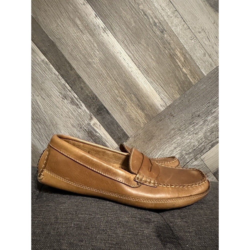 LL BEAN Allagash Mens Size 7 Hand Sewn Tan Leather Driving Loafer Moc Toe Shoe